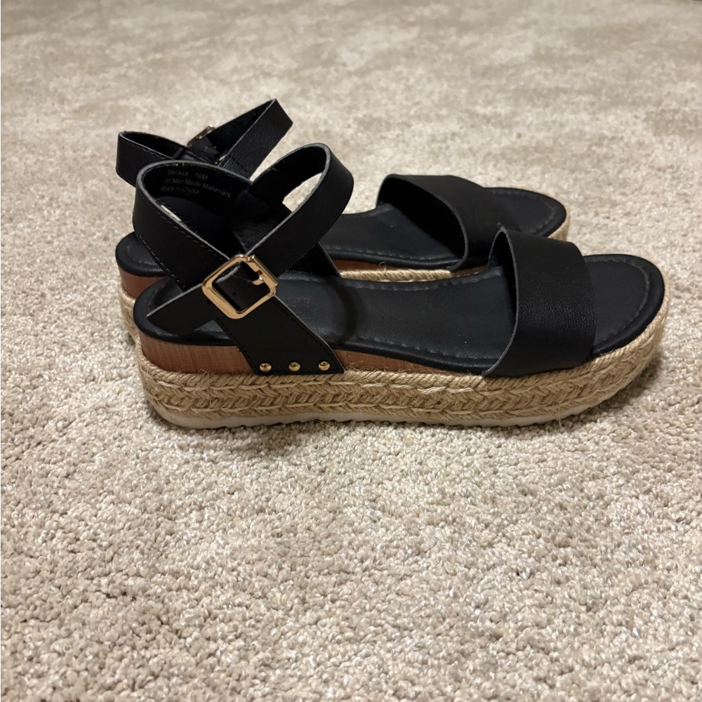 Black Strappy Espadrille Sandals